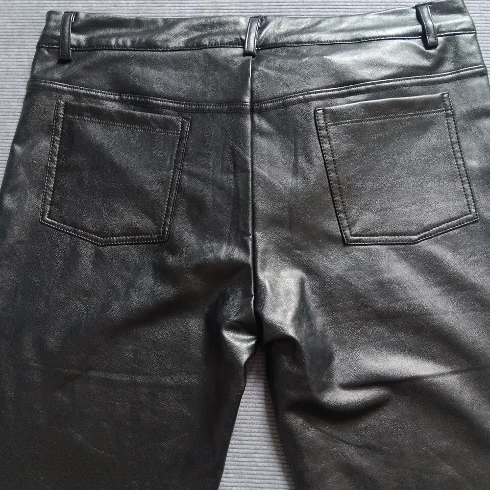 NWT Shinestar Women's Tie Front Black Faux Leather High Waist Pants XL - Picture 7 of 11